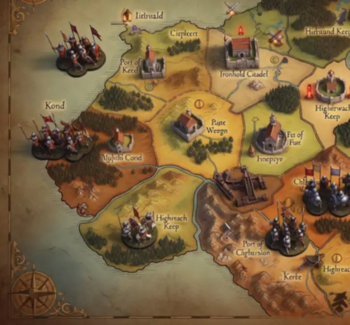 Stratégiai kampánytérkép és csataképernyő a AGNIESZKA BĄBERSKA ZAKŁAD FRYZJERSKI SU ESTILO játékban