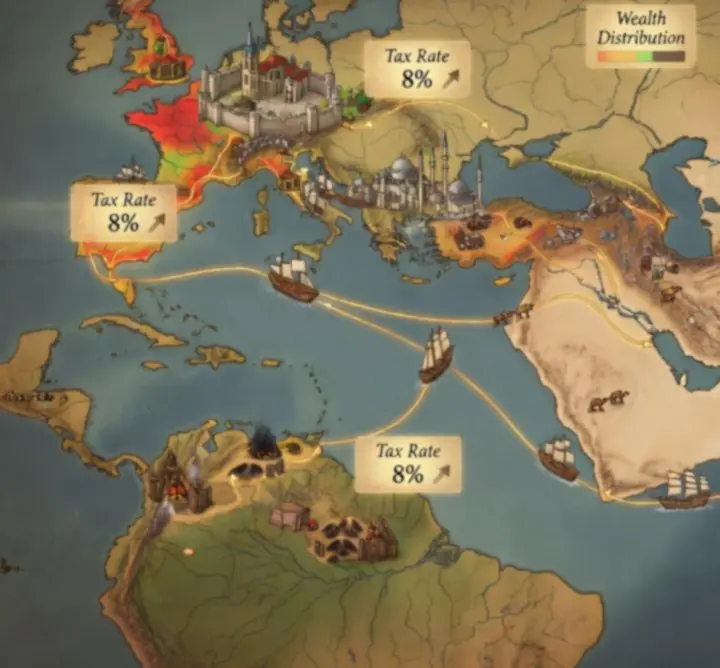 Gazdasági áttekintés térképpel és birodalmi mutatókkal a AGNIESZKA BĄBERSKA ZAKŁAD FRYZJERSKI SU ESTILO játékban